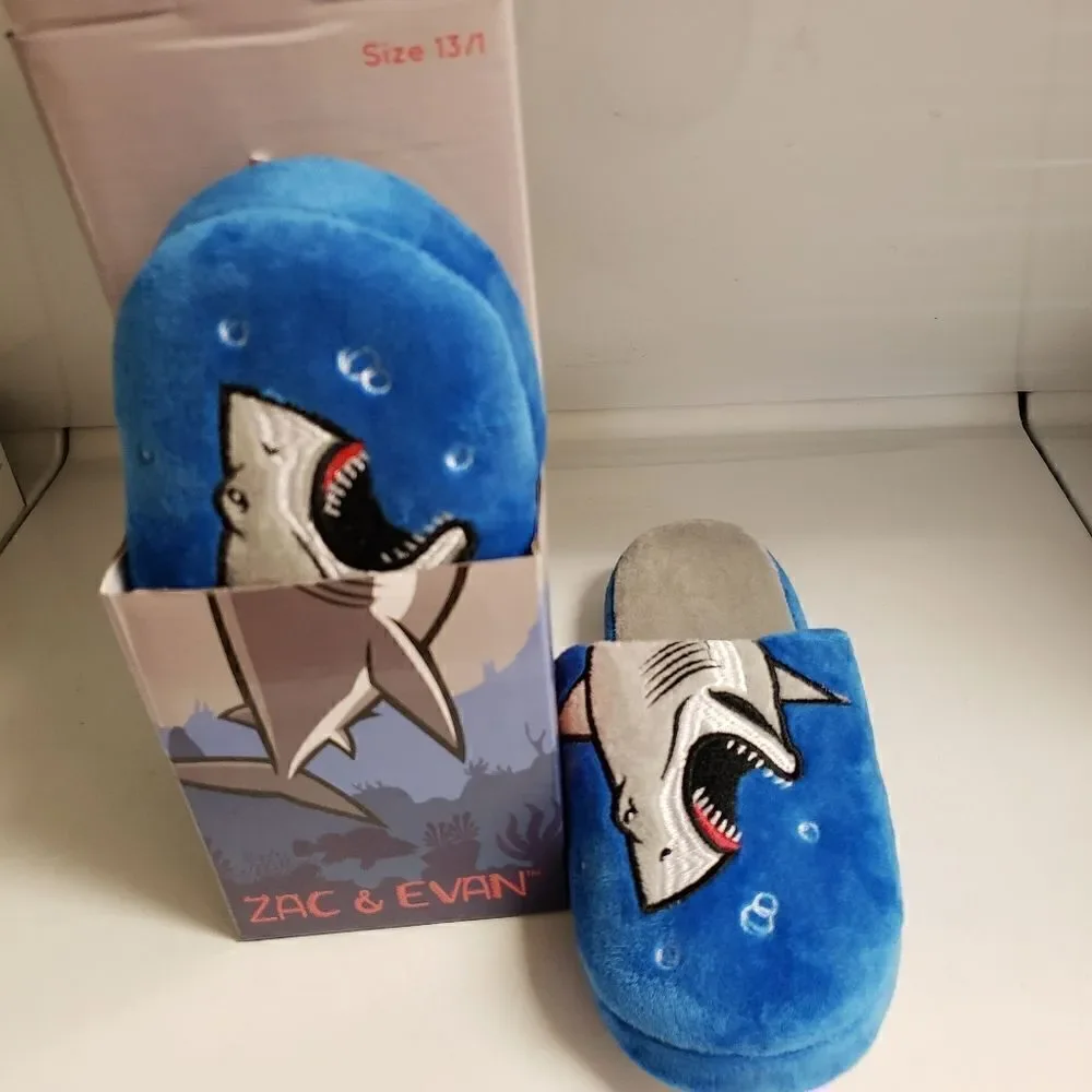 Zac & Evan Plush Shark Printed Boys Kids Slide Slipper Size 13/1